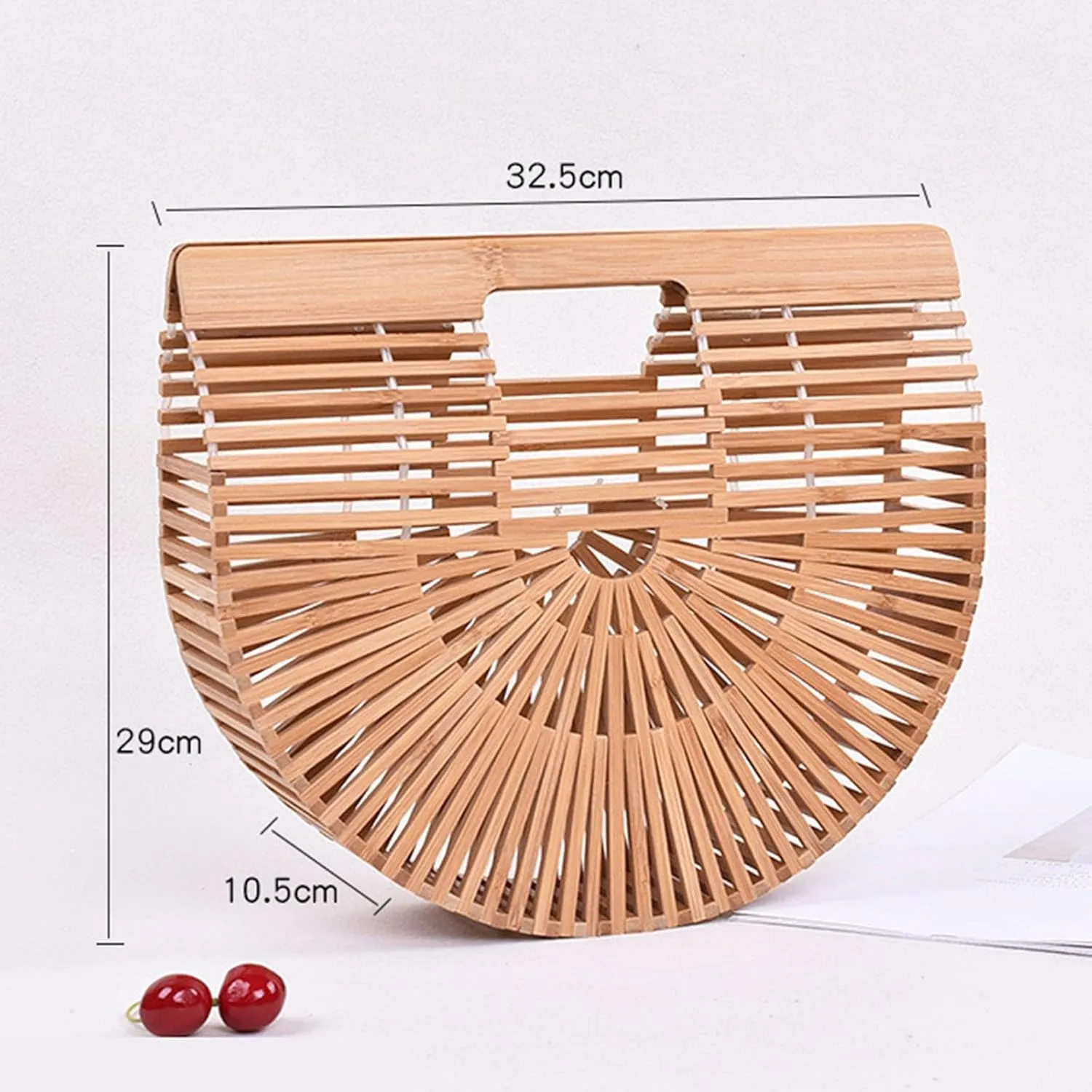 Bamboo Woven Bag Bamboo Woven Bag Women's Handheld Beach Bag Basket Bag Beach Vacation Bag