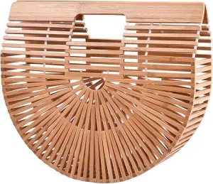 Bamboo Woven Bag Bamboo Woven Bag Women's Handheld Beach Bag Basket Bag Beach Vacation Bag