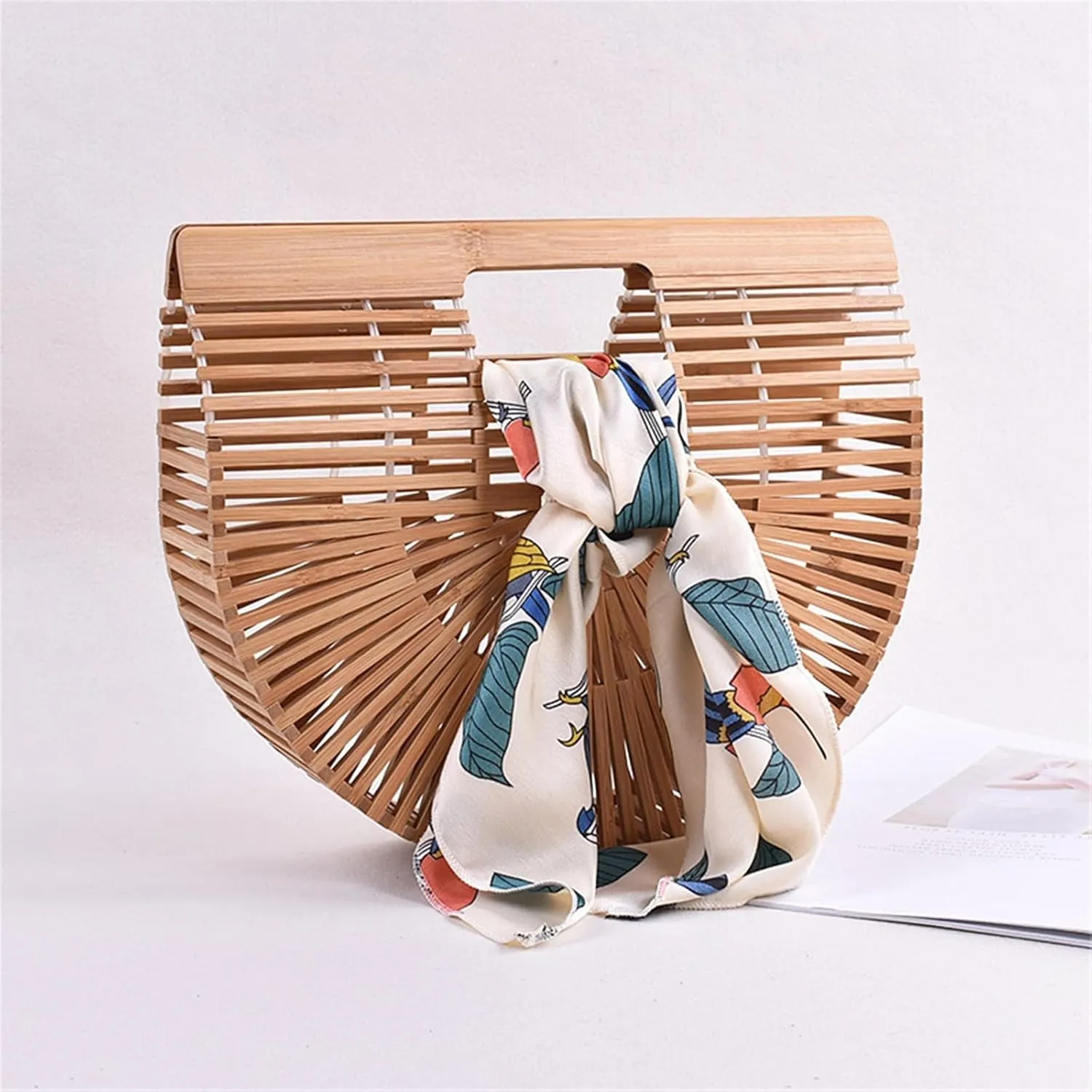 Bamboo Woven Bag Bamboo Woven Bag Women's Handheld Beach Bag Basket Bag Beach Vacation Bag