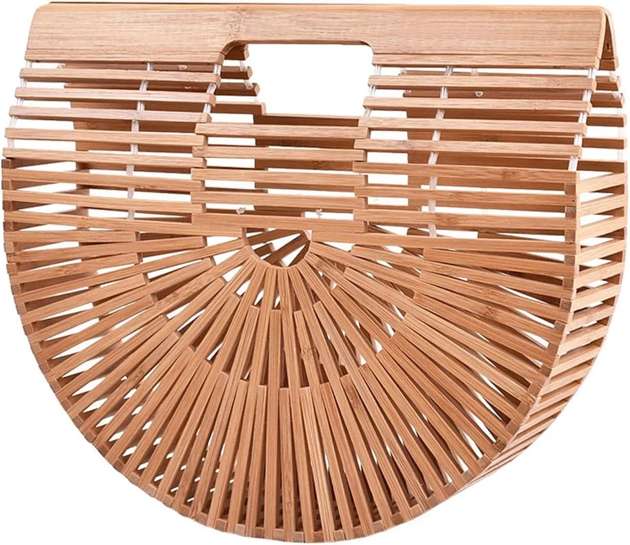 Bamboo Woven Bag Bamboo Woven Bag Women's Handheld Beach Bag Basket Bag Beach Vacation Bag