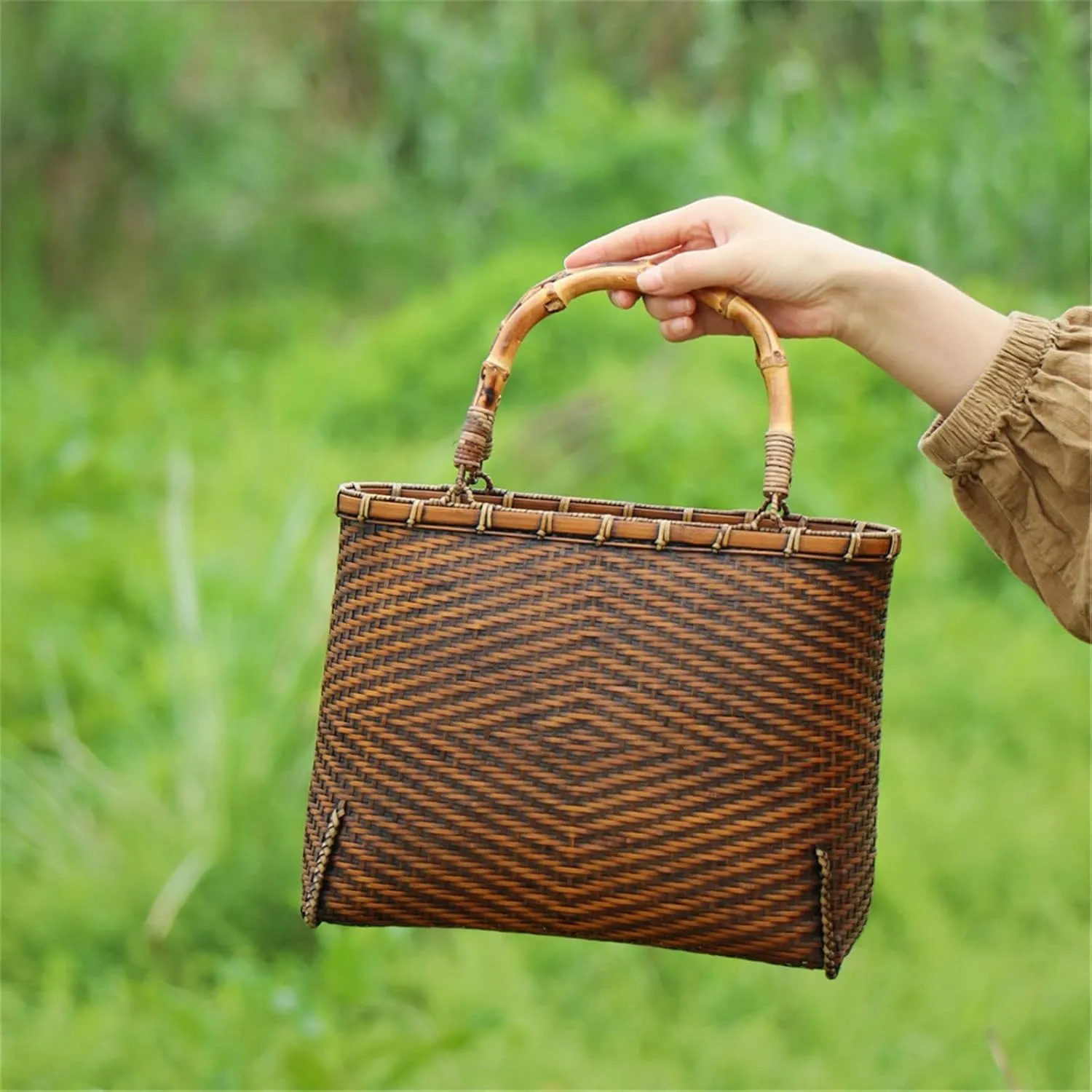 Bamboo Woven Bag Summer Bags Women's Beach Tote Bag Tea Set Storage Bamboo Crafts Beach Vacation Bag