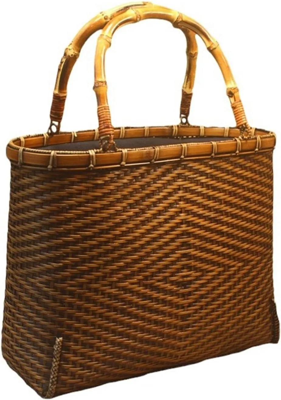 Bamboo Woven Bag Summer Bags Women's Beach Tote Bag Tea Set Storage Bamboo Crafts Beach Vacation Bag