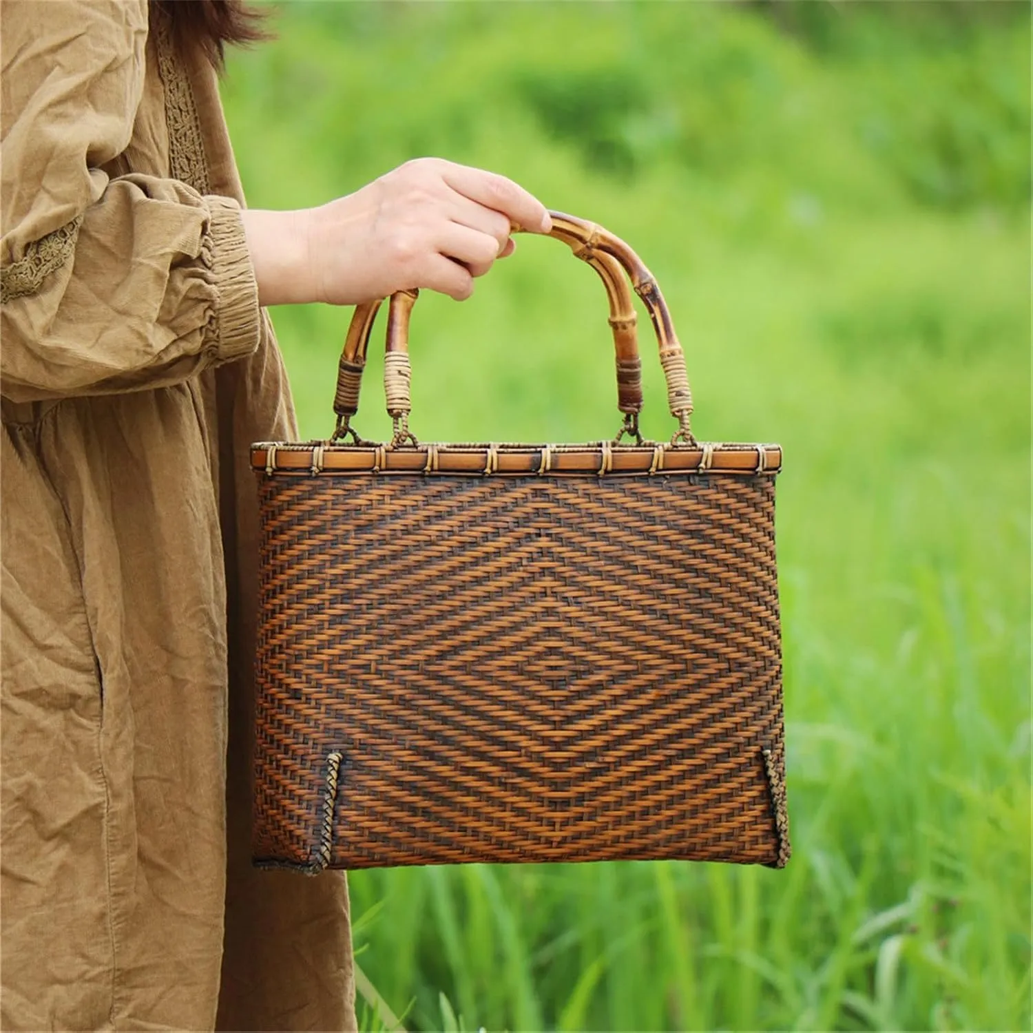 Bamboo Woven Bag Summer Bags Women's Beach Tote Bag Tea Set Storage Bamboo Crafts Beach Vacation Bag