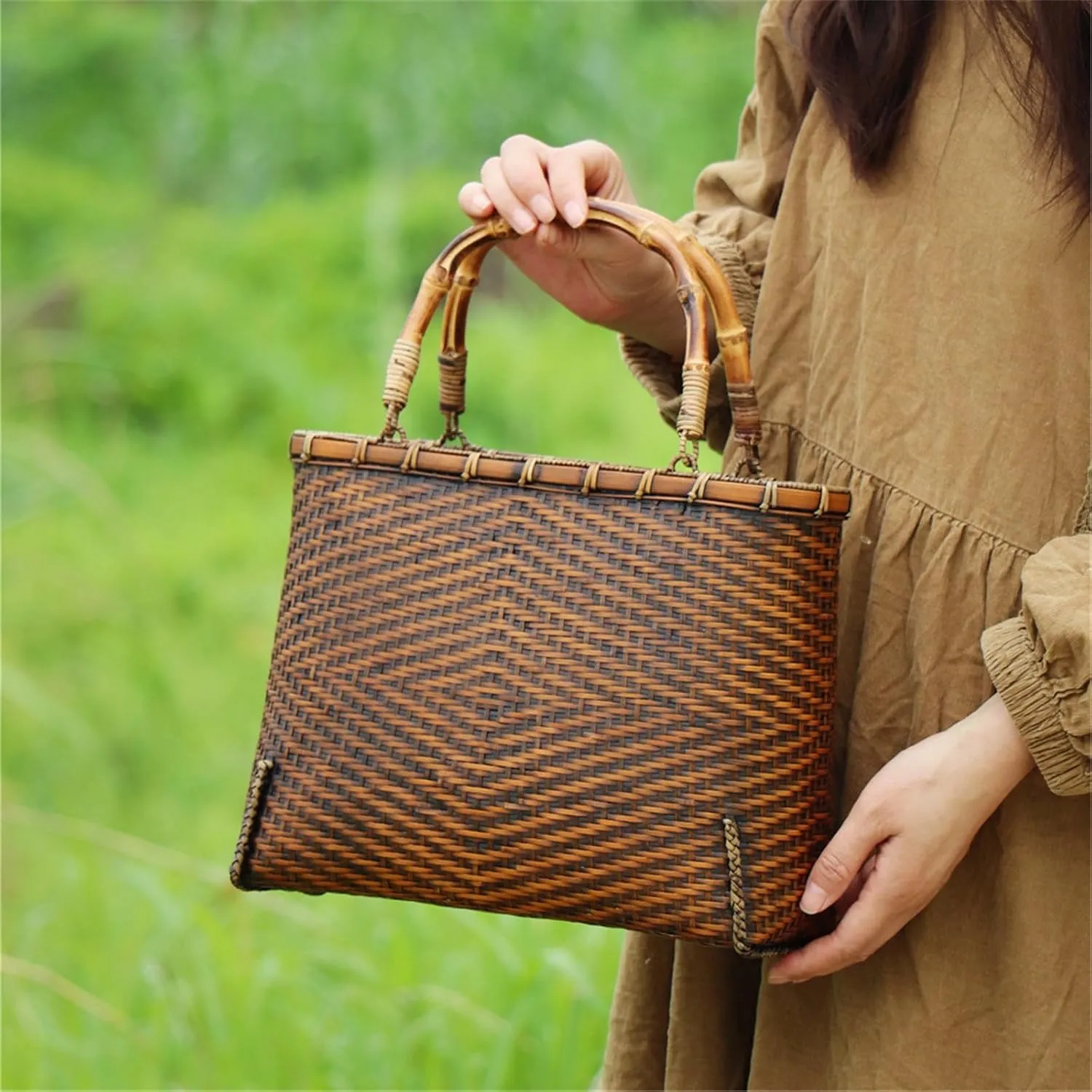 Bamboo Woven Bag Summer Bags Women's Beach Tote Bag Tea Set Storage Bamboo Crafts Beach Vacation Bag