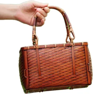 Bamboo Woven Bag Tea Set Storage Box Bamboo Bag Handbag Female Rattan Straw Bag Beach Vacation Bag