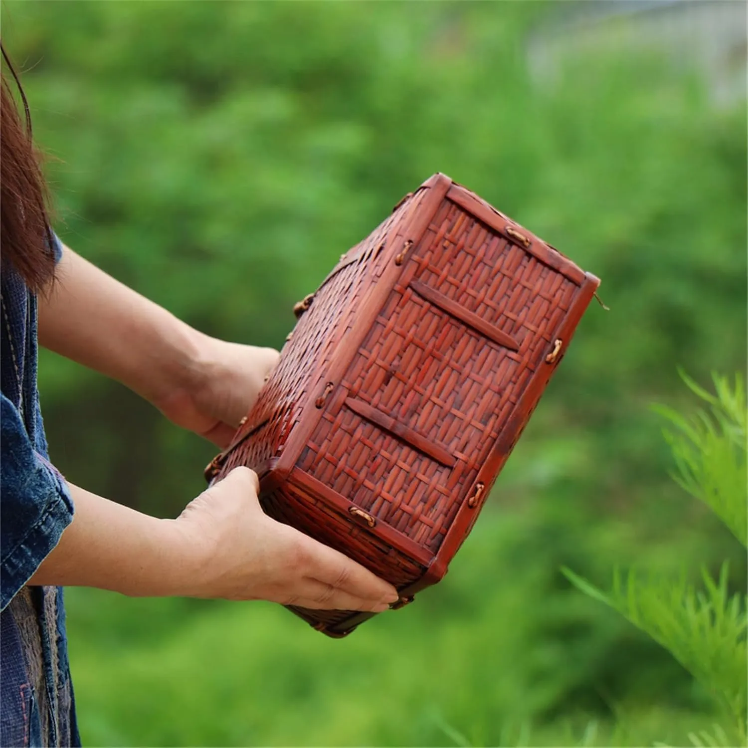 Bamboo Woven Bag Tea Set Storage Box Bamboo Bag Handbag Female Rattan Straw Bag Beach Vacation Bag