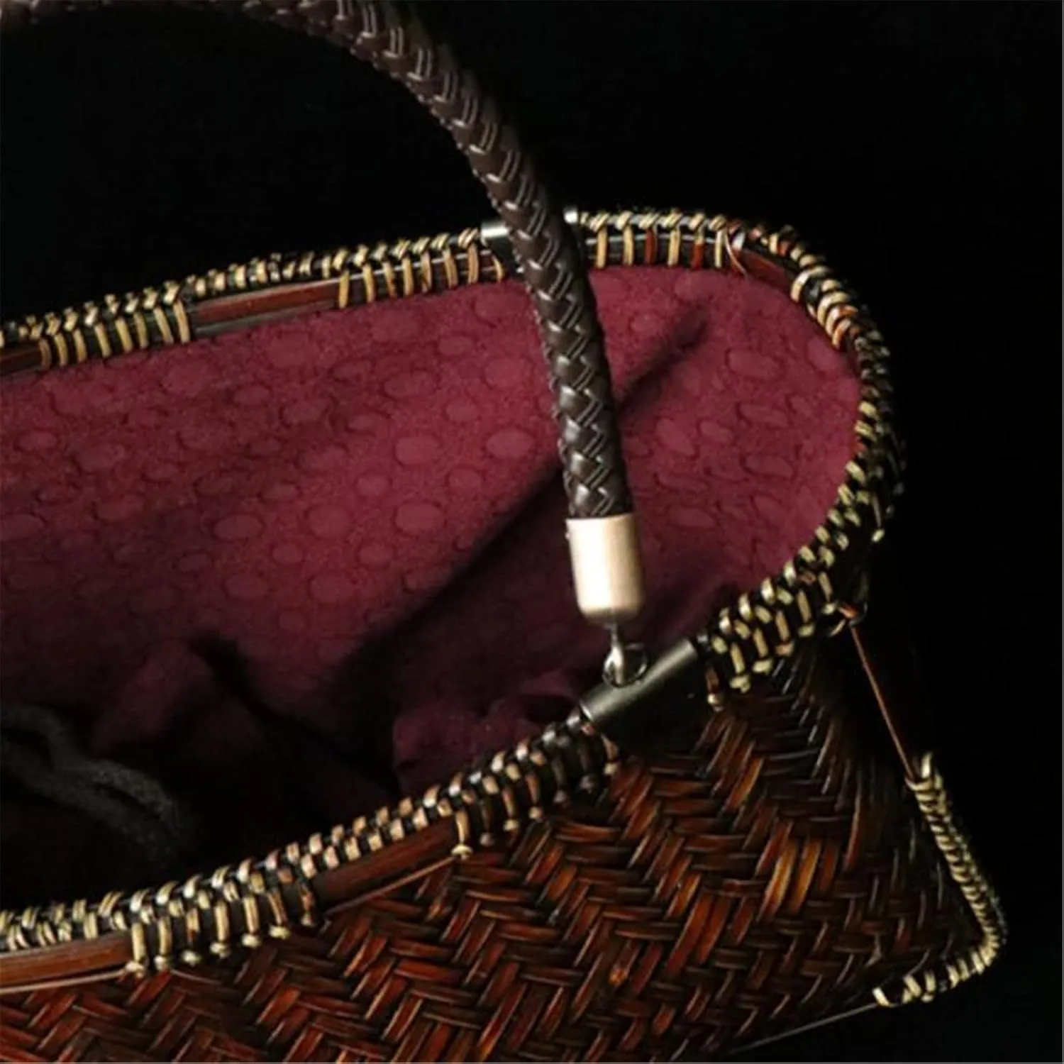 Bamboo Woven Bag Vintage Bamboo Bags Handbags Tea Set Storage Tote Tea Bag Beach Vacation Bag