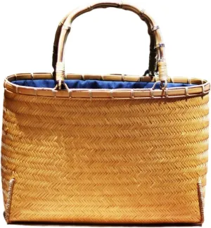 Bamboo Woven Bag Women's Vintage Bamboo Bag Woven Tea Storage Bag Beach Vacation Bag