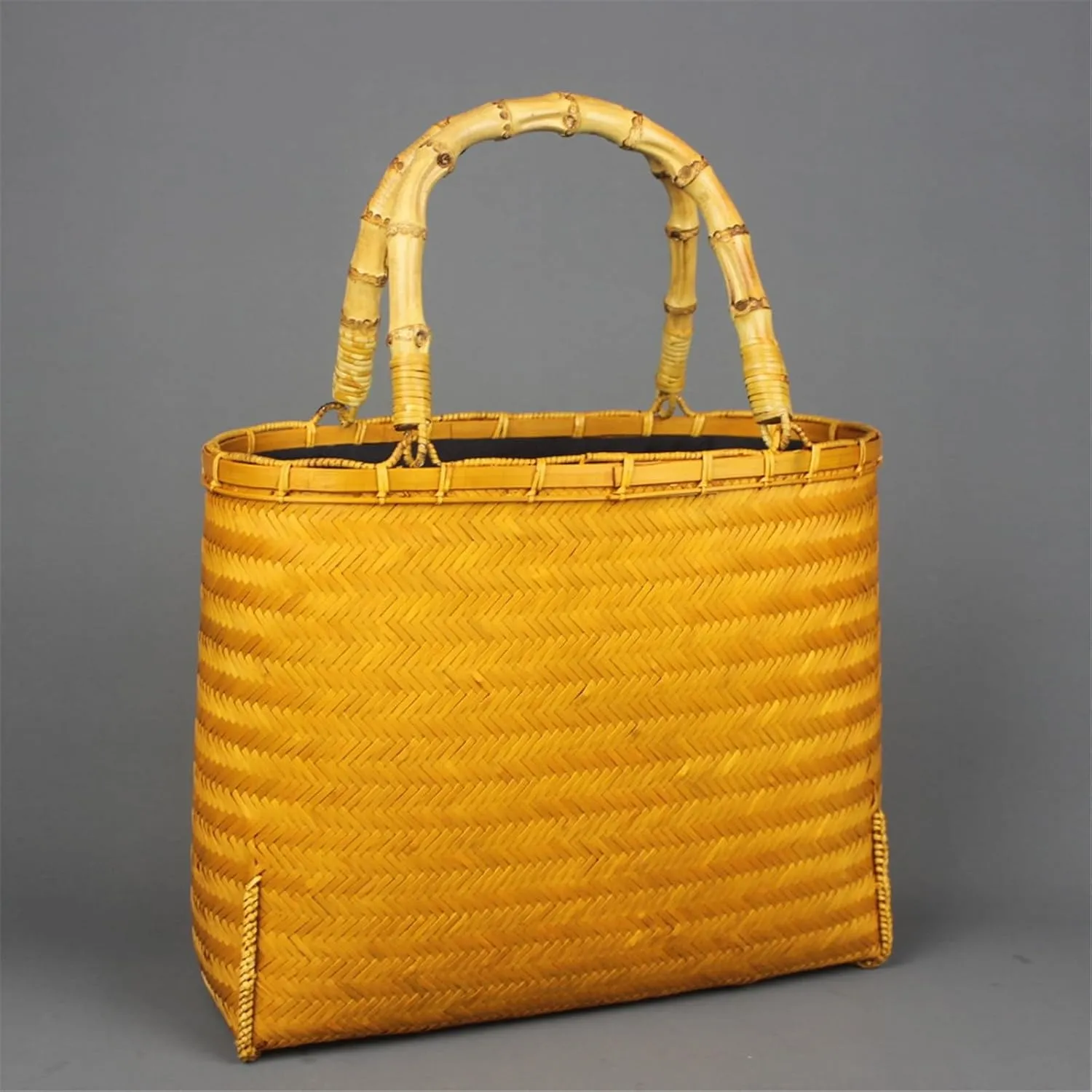 Bamboo Woven Bag Women's Vintage Bamboo Bag Woven Tea Storage Bag Beach Vacation Bag