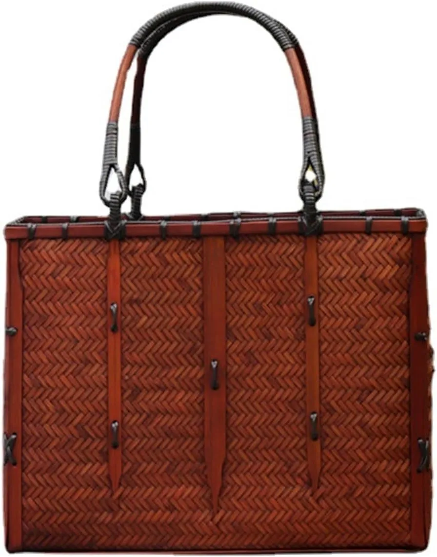 Bamboo Woven Bag Woven Bag Women's Basket Woven Basket Handheld Bag Beach Vacation Bag