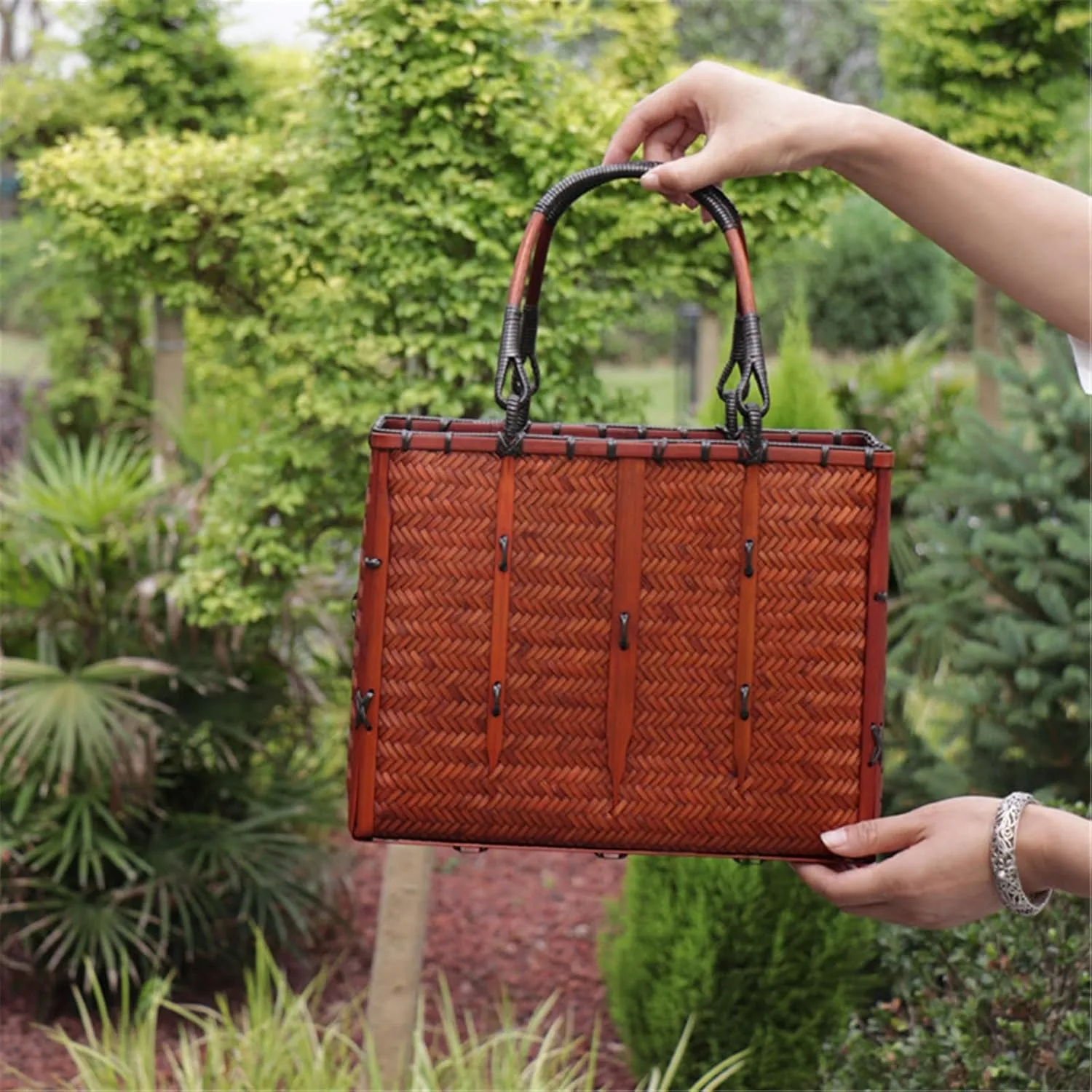 Bamboo Woven Bag Woven Bag Women's Basket Woven Basket Handheld Bag Beach Vacation Bag