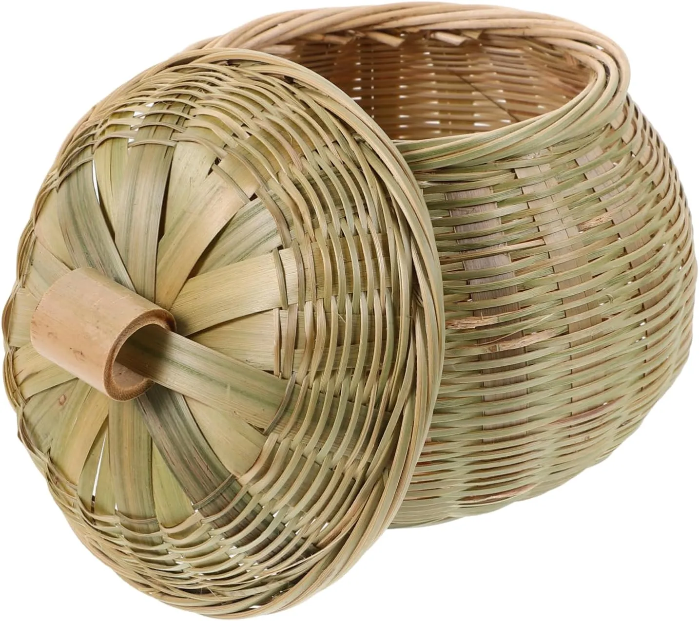 Bamboo Woven Organizer Box Round Basket for Makeup Snack Sundries Compact Storage