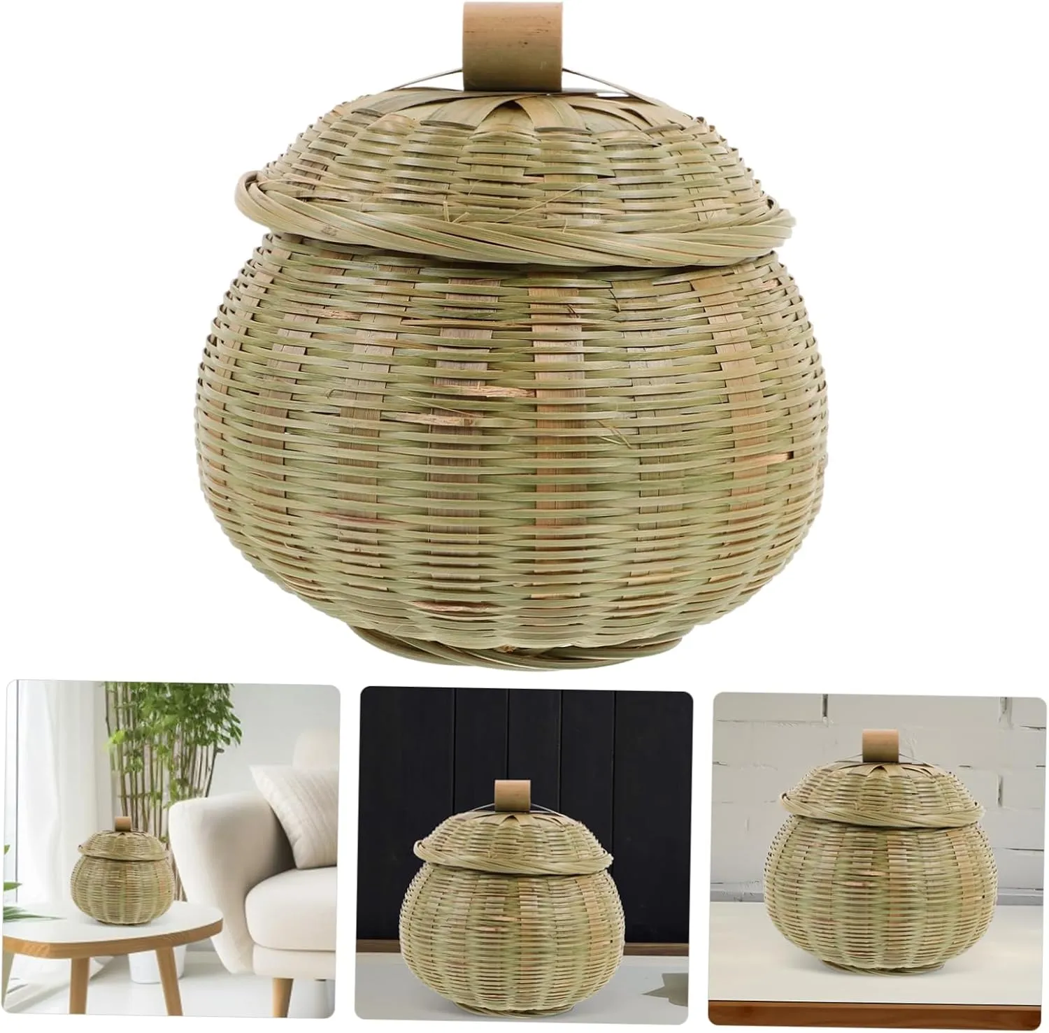 Bamboo Woven Organizer Box Round Basket for Makeup Snack Sundries Compact Storage