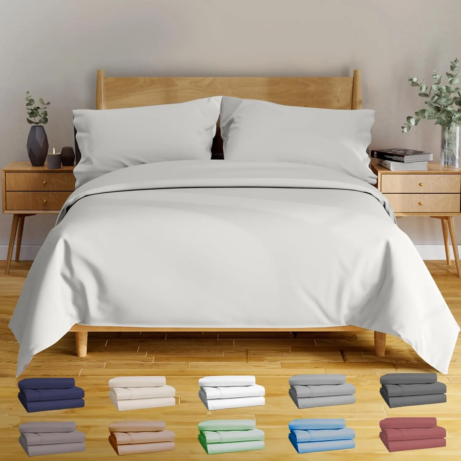 BAMPURE Luxury Series King Sheet Set - 100% Viscose derived from Bamboo Sheets King Size - Super Soft Viscose Bamboo Cooling Sheets for Hot Sleepers -Up to 16’’ Deep Pocket King Sheet Set (White)