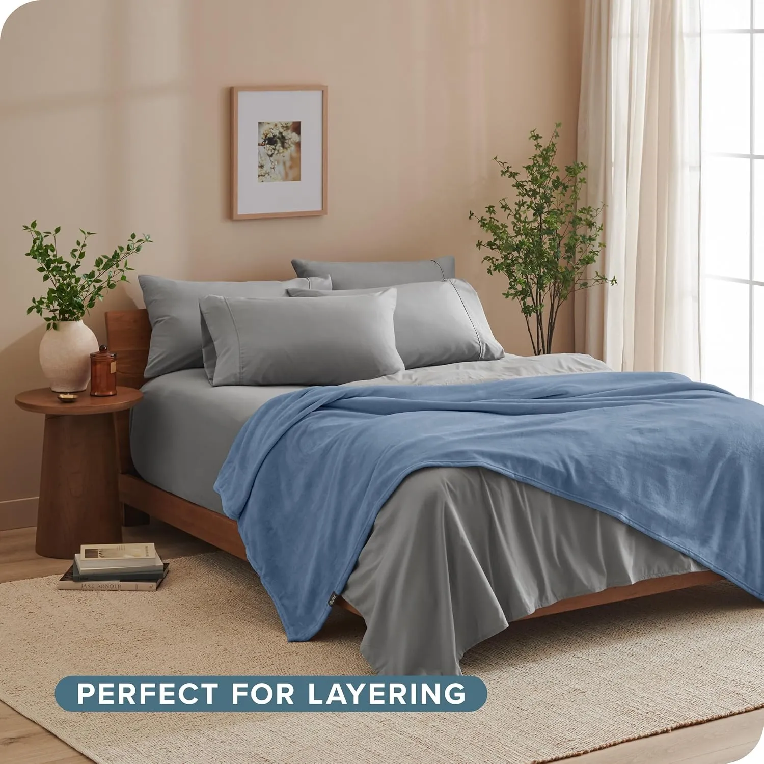 Bare Home Fleece Blanket - Full/Queen - Coronet Blue - Lightweight Throw for Bed, Sofa, Couch, Movie Night, Camping, and Travel - Microplush - Cabin Blanket (Full/Queen, Coronet Blue)