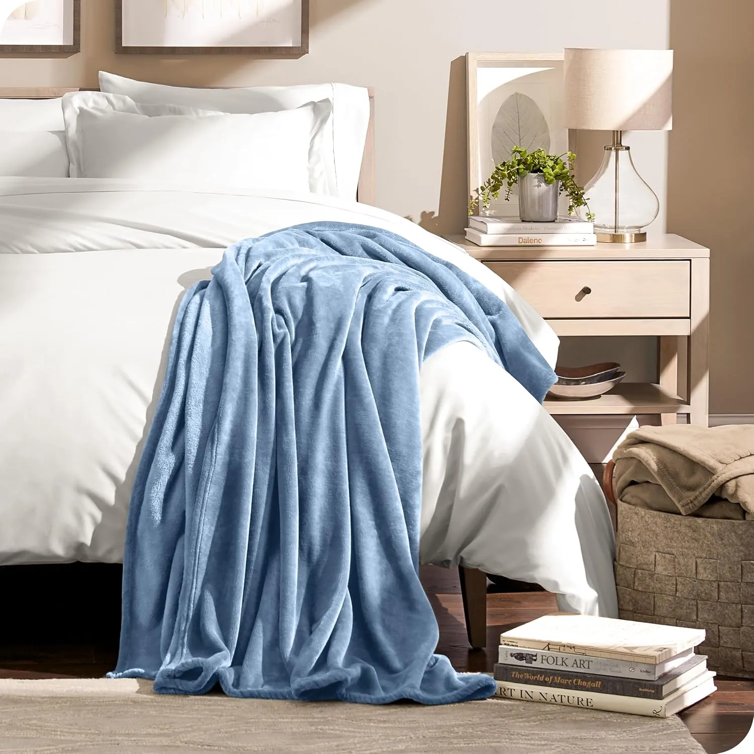 Bare Home Fleece Blanket - Full/Queen - Coronet Blue - Lightweight Throw for Bed, Sofa, Couch, Movie Night, Camping, and Travel - Microplush - Cabin Blanket (Full/Queen, Coronet Blue)