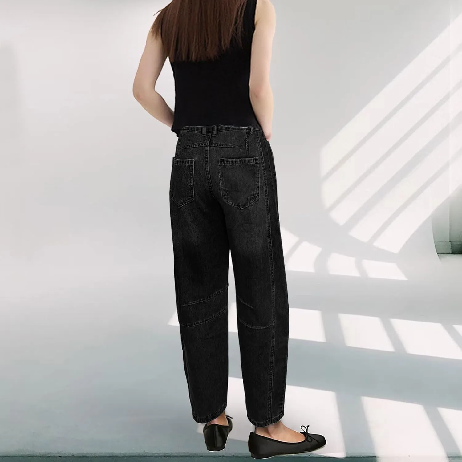 Barrel Jeans for Women Mid Rise Heart Printed Denim Ankle Pants Vintage Baggy Boyfriend Jeans