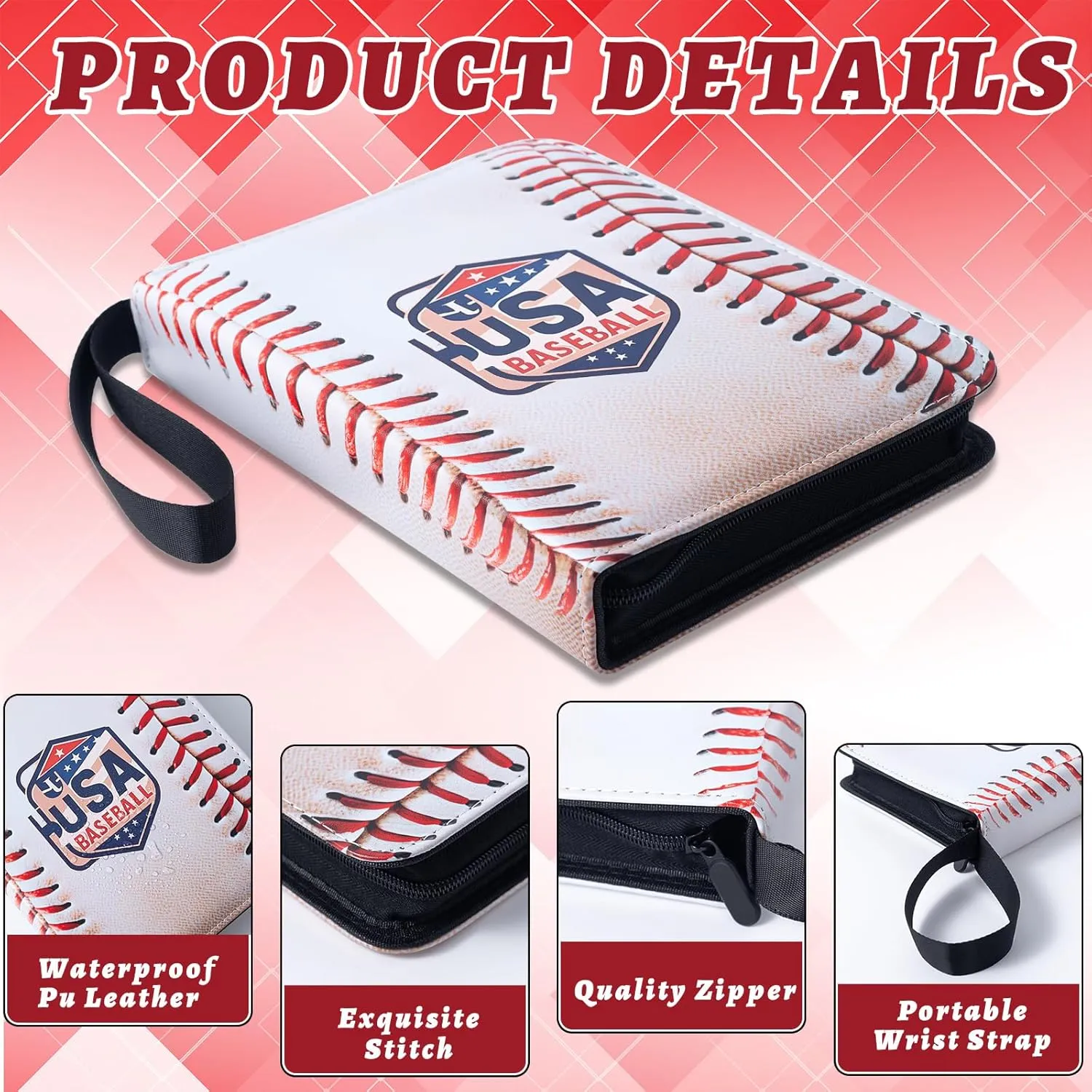 Baseball Card Binder,9 Pocket Sports Card Binder with 50 Removable Sleeves Can Hold 900 Cards,3-Ring Zipper Baseball Card Album for Standard Size Cards,Game Cards, Sports Cards 2024