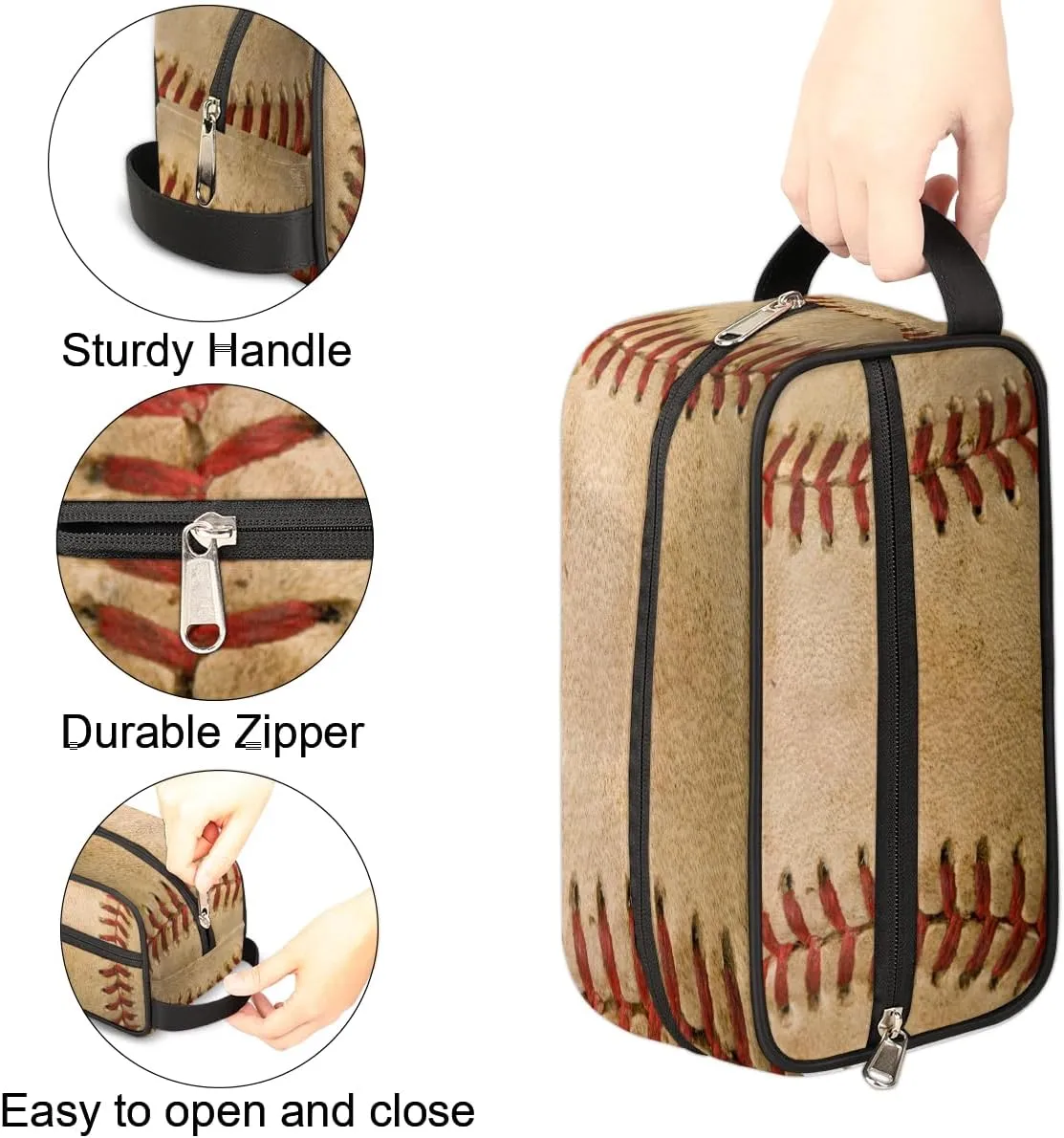 Baseball Retro Travel Toiletry Bag for Boys Men, Waterproof Hanging Dopp Kit for Women, Shaving Bag with Large Capacity for Travel,Sports Shower
