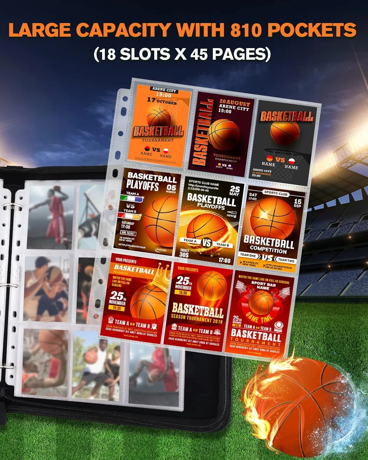 Basketball Card Binder 810 Pockets - Lictin Basketball Card Holder, Collectible Trading Card Albums with 45 Removable Sleeves