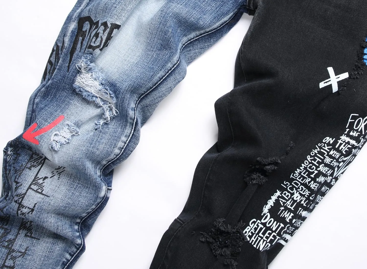 Baylvn Men's Designer Straight Slim Fit Patchwork Jeans Comfort Skinny Biker Denim Pants