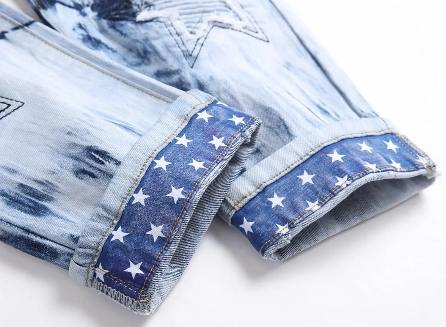Baylvn Men's Designer Straight Slim Fit Patchwork Jeans Comfort Skinny Biker Denim Pants