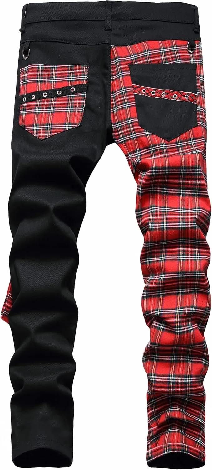 Baylvn Men's Designer Straight Slim Fit Patchwork Jeans Comfort Skinny Biker Denim Pants