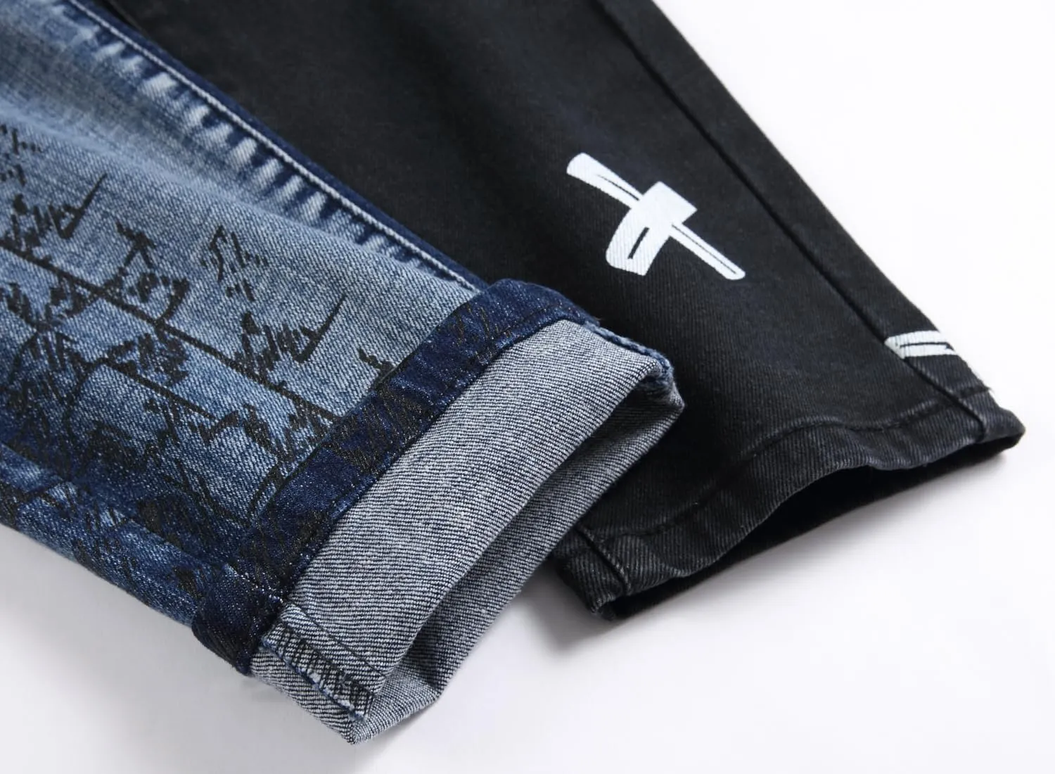 Baylvn Men's Designer Straight Slim Fit Patchwork Jeans Comfort Skinny Biker Denim Pants