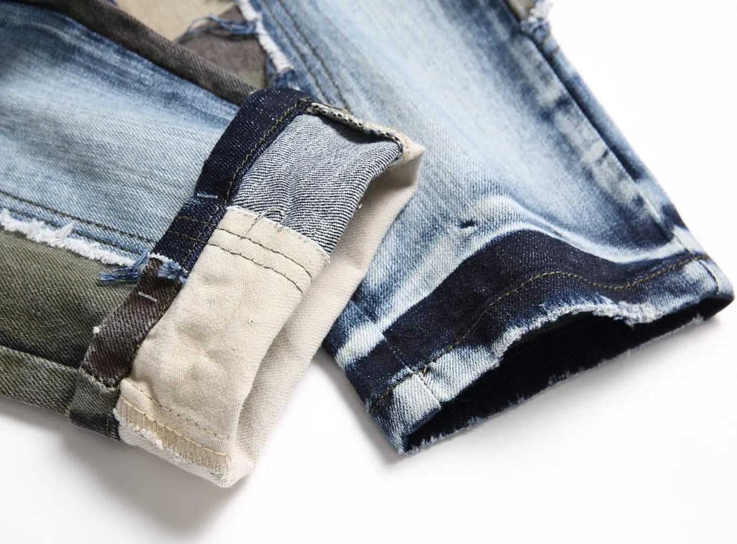 Baylvn Men's Designer Straight Slim Fit Patchwork Jeans Comfort Skinny Biker Denim Pants