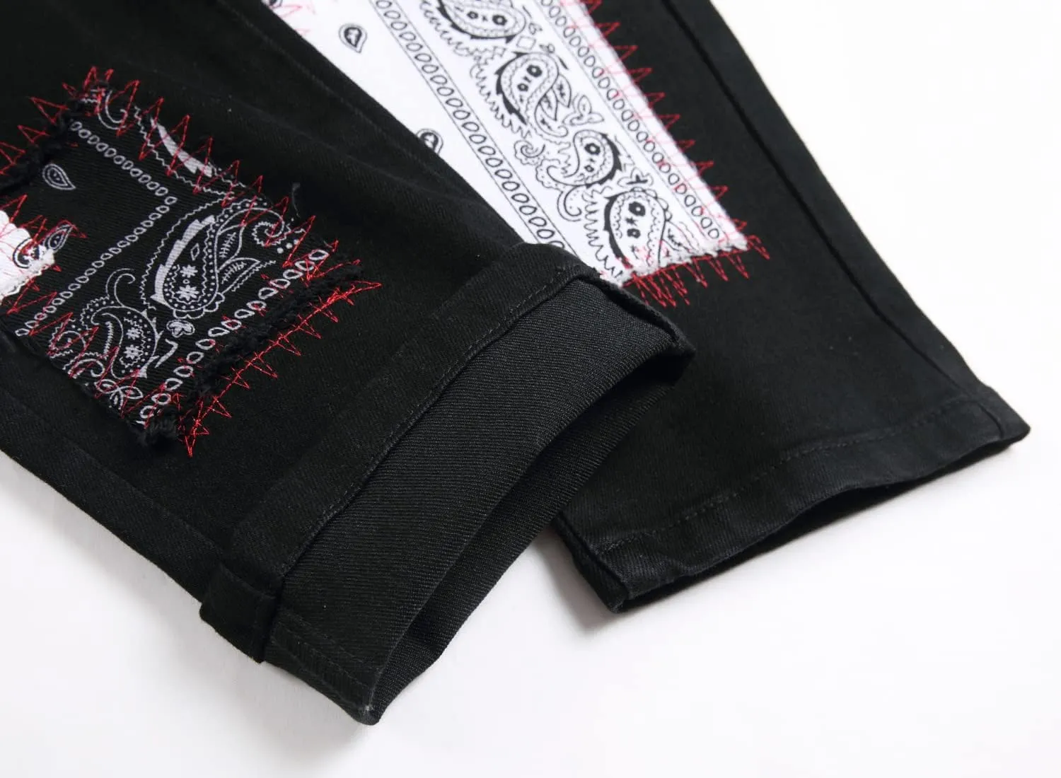 Baylvn Men's Designer Straight Slim Fit Patchwork Jeans Comfort Skinny Biker Denim Pants