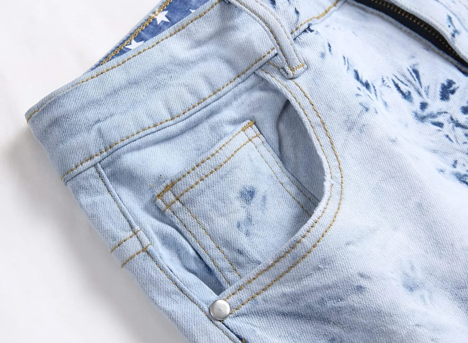 Baylvn Men's Designer Straight Slim Fit Patchwork Jeans Comfort Skinny Biker Denim Pants