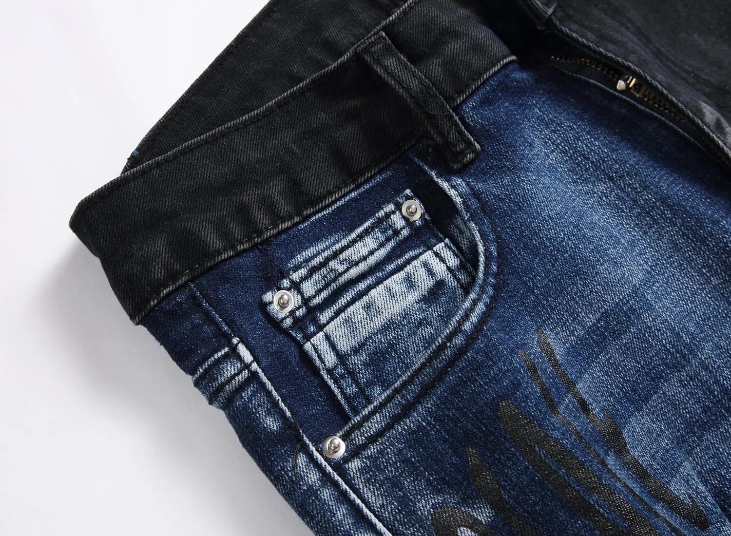 Baylvn Men's Designer Straight Slim Fit Patchwork Jeans Comfort Skinny Biker Denim Pants
