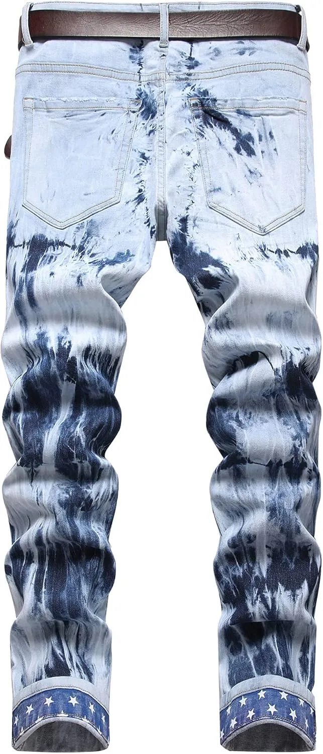 Baylvn Men's Designer Straight Slim Fit Patchwork Jeans Comfort Skinny Biker Denim Pants