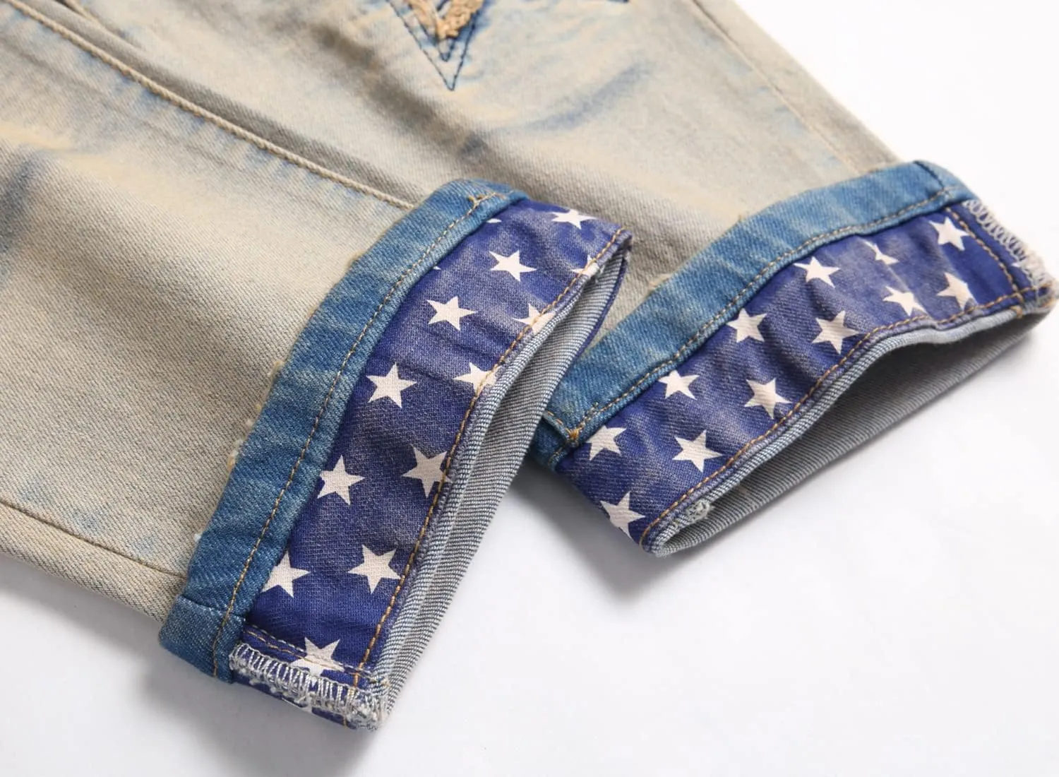 Baylvn Men's Designer Straight Slim Fit Patchwork Jeans Comfort Skinny Biker Denim Pants