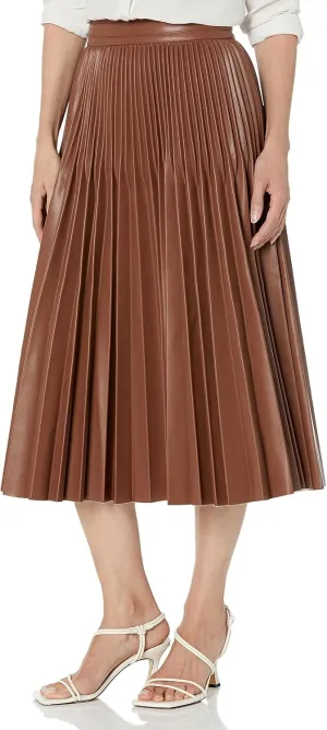 BCBGMAXAZRIA Women's Faux Leather Pleated Skirt with Back Zipper