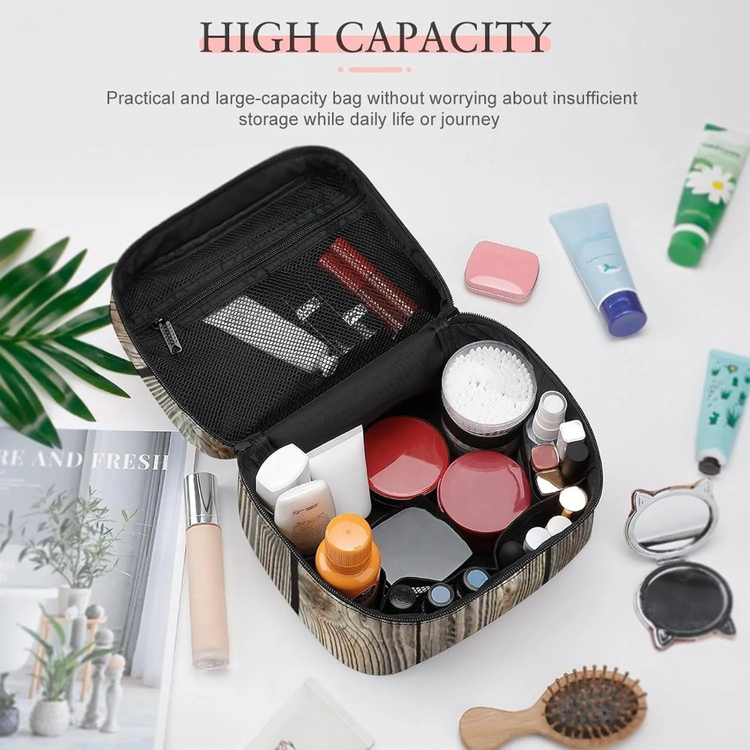 Beautiful Authentic Looking Wood Large Capacity Soft And High-value Practical Makeup And Wash Bag
