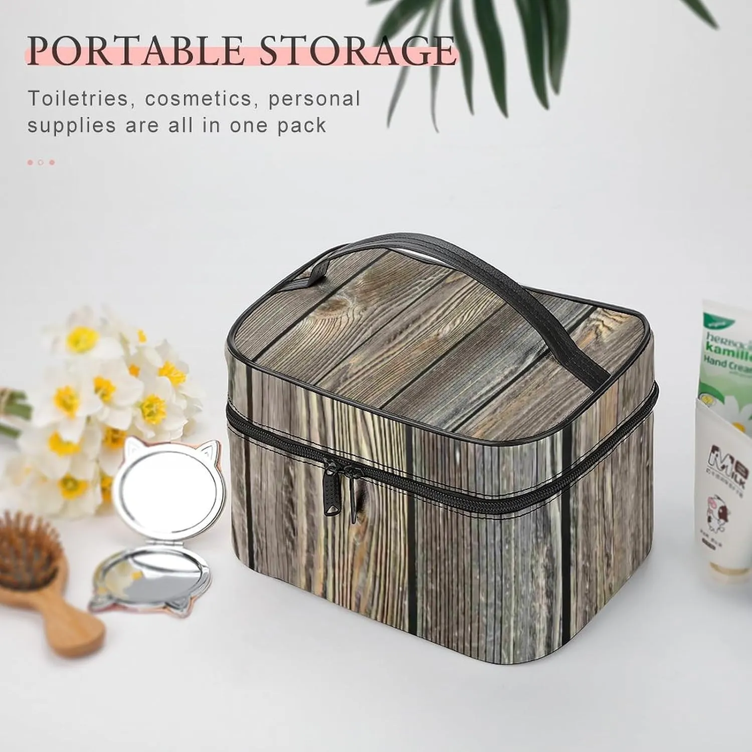 Beautiful Authentic Looking Wood Large Capacity Soft And High-value Practical Makeup And Wash Bag