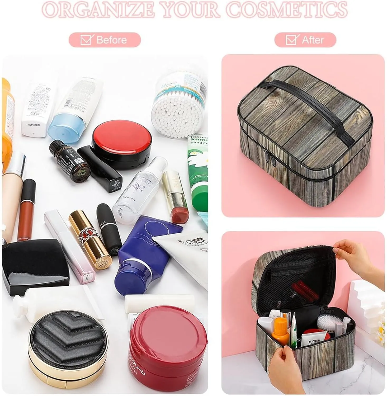 Beautiful Authentic Looking Wood Large Capacity Soft And High-value Practical Makeup And Wash Bag