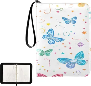 Beautiful Colorful Butterflies Collectible Trading Card Albums, Waterproof PU Card Collection Binder Fits 400 Cards with Removable Sleeves for Baseball Card, Football Card