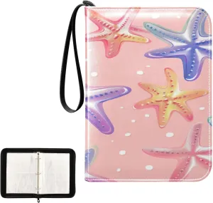 Beautiful Colorful Starfish Collectible Trading Card Albums, Waterproof PU Card Collection Binder Fits 400 Cards with Removable Sleeves for Baseball Card, Football Card