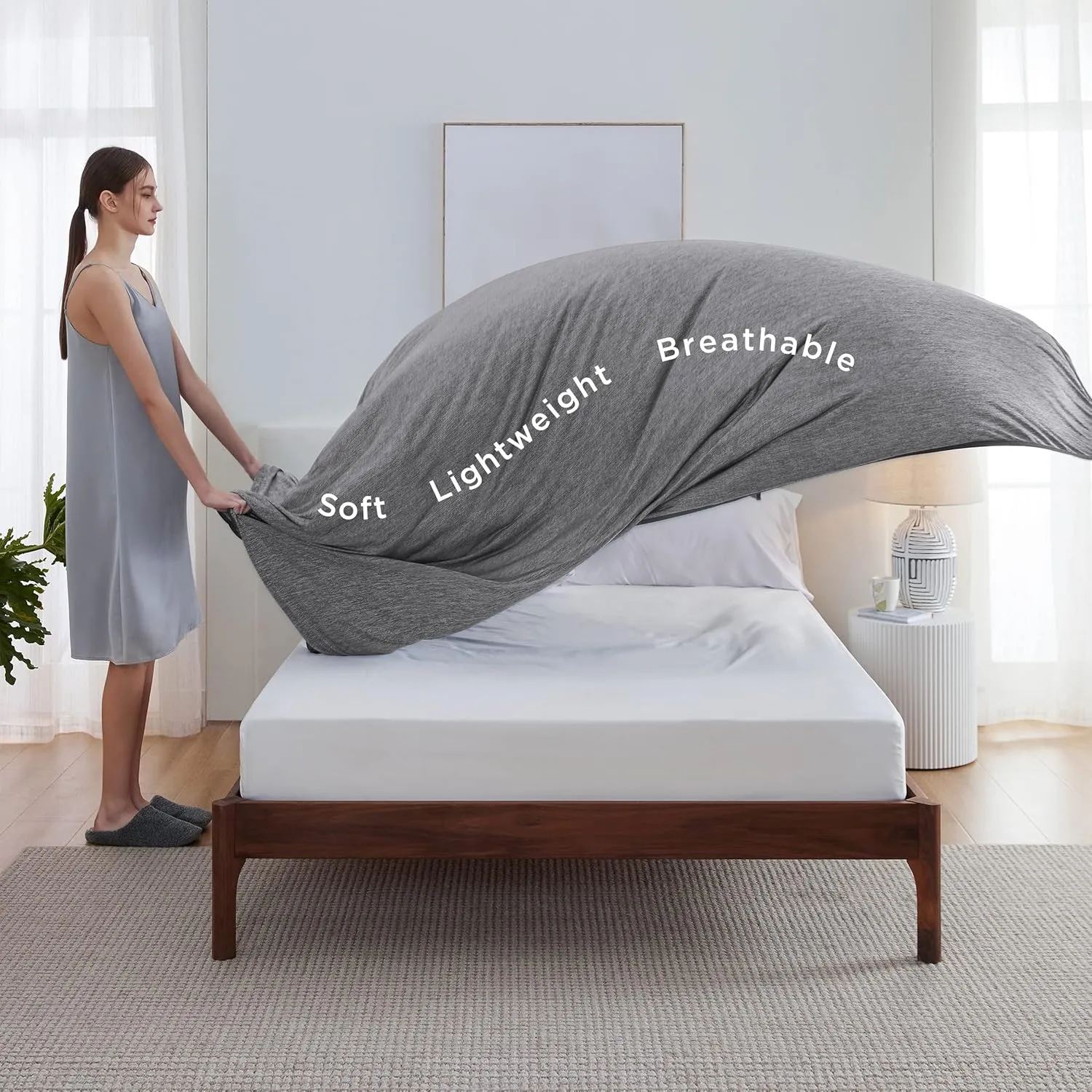 Bedsure Cooling Blanket Queen Size for Hot Sleepers - Spring Summer Blanket for Queen Size Bed with Rayon Derived from Bamboo, Ice Cool Cold Arc-Chill Thin Summer Bedding Essentials, 90x90