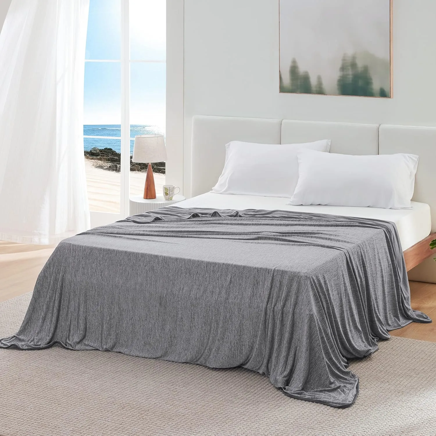 Bedsure Cooling Blanket Queen Size for Hot Sleepers - Spring Summer Blanket for Queen Size Bed with Rayon Derived from Bamboo, Ice Cool Cold Arc-Chill Thin Summer Bedding Essentials, 90x90