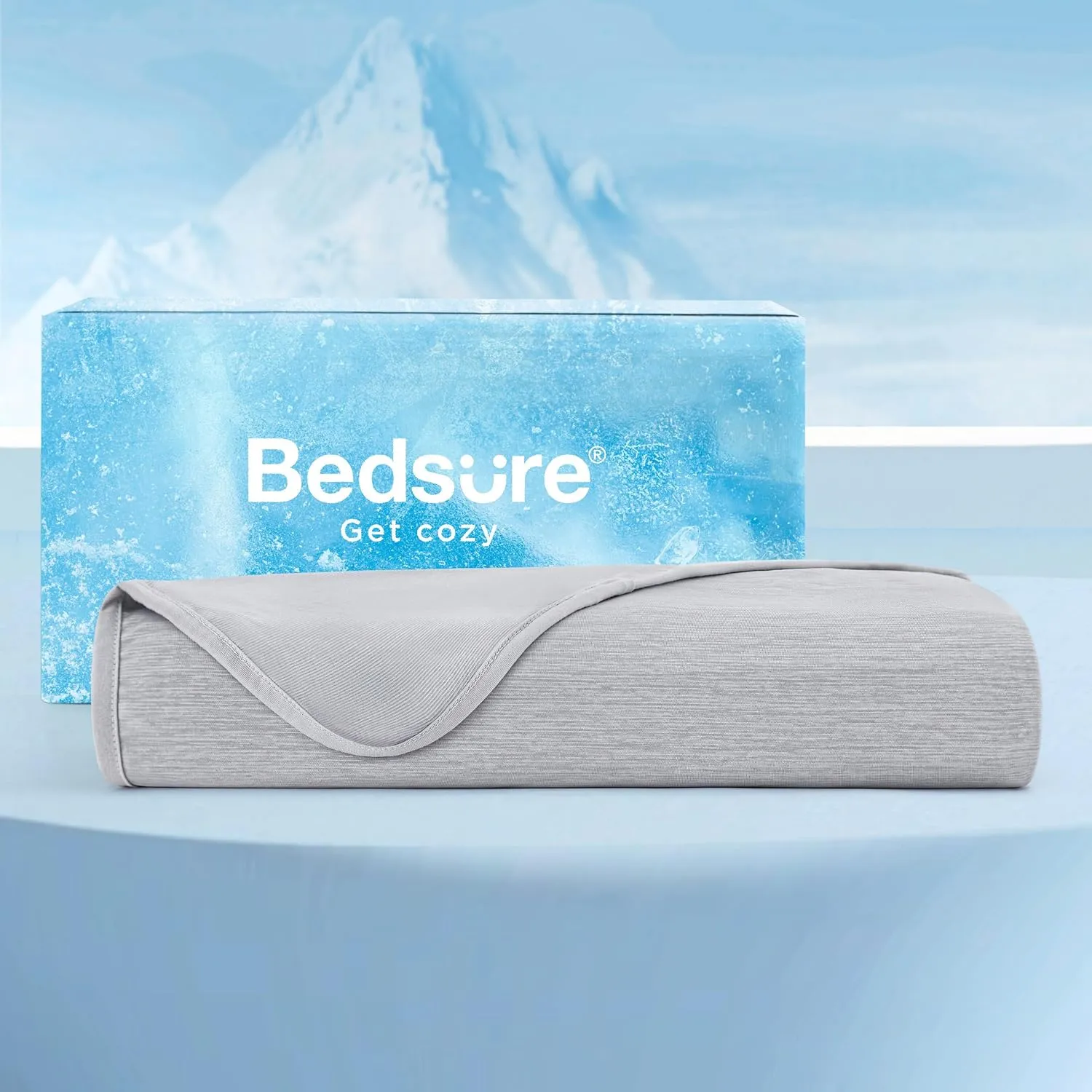 Bedsure Light Grey Cooling Blanket Queen Size for Hot Sleepers - Spring Summer Blanket for Queen Size Bed with Rayon Derived from Bamboo, Ice Cool Cold Arc-Chill Thin Summer Bedding Essentials, 90x90