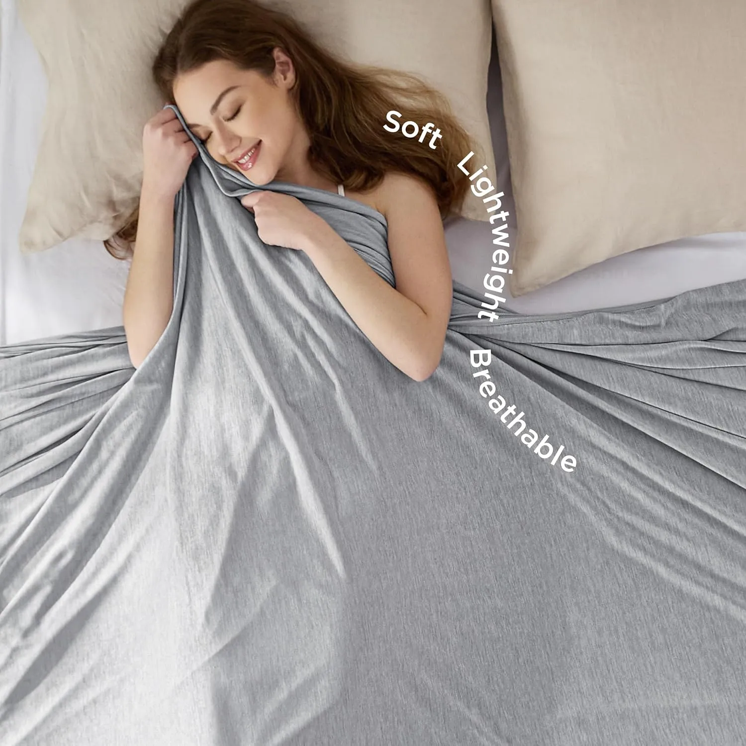 Bedsure Light Grey Cooling Blanket Queen Size for Hot Sleepers - Spring Summer Blanket for Queen Size Bed with Rayon Derived from Bamboo, Ice Cool Cold Arc-Chill Thin Summer Bedding Essentials, 90x90