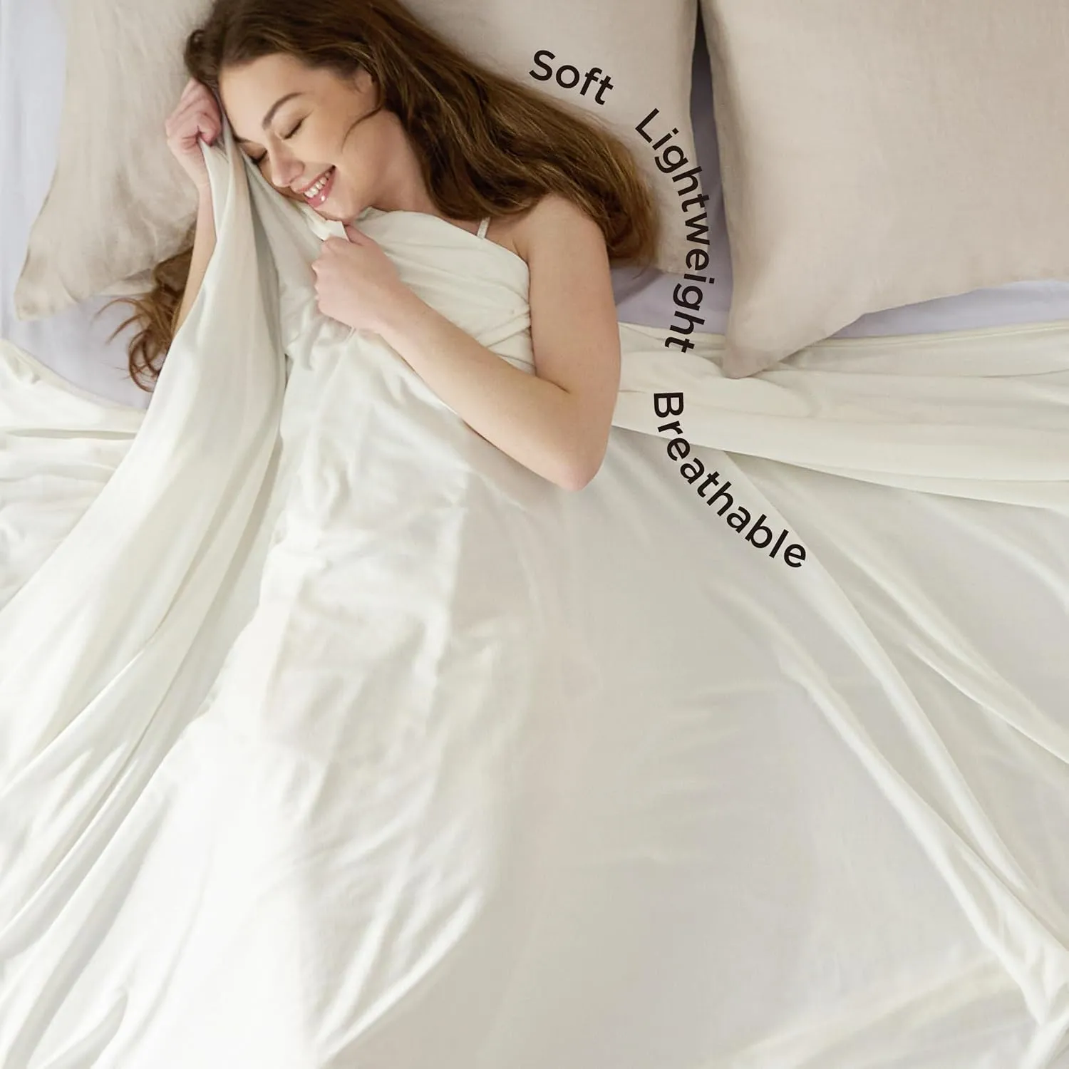 Bedsure Off White Cooling Blanket Queen Size for Hot Sleepers - Spring Summer Blanket for Queen Size Bed with Rayon Derived from Bamboo, Ice Cool Cold Arc-Chill Thin Summer Bedding Essentials, 90x90