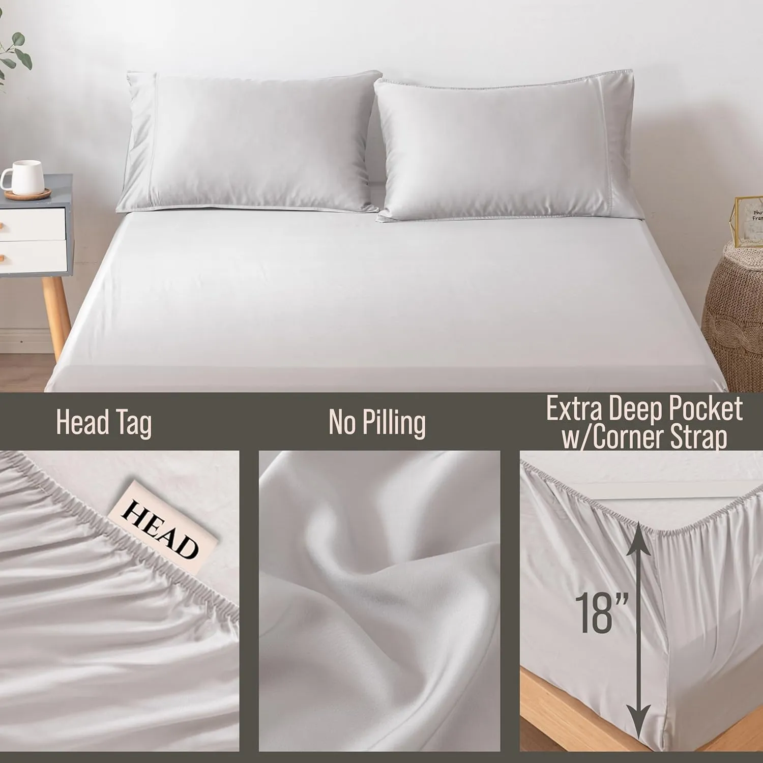 Bella Coterie Luxury Bamboo King Size Fitted Sheet | 100% Organically Grown Bamboo Viscose | Ultra Soft | Cooling for Hot Sleepers | 18" Deep Pocket [Grey Mist]