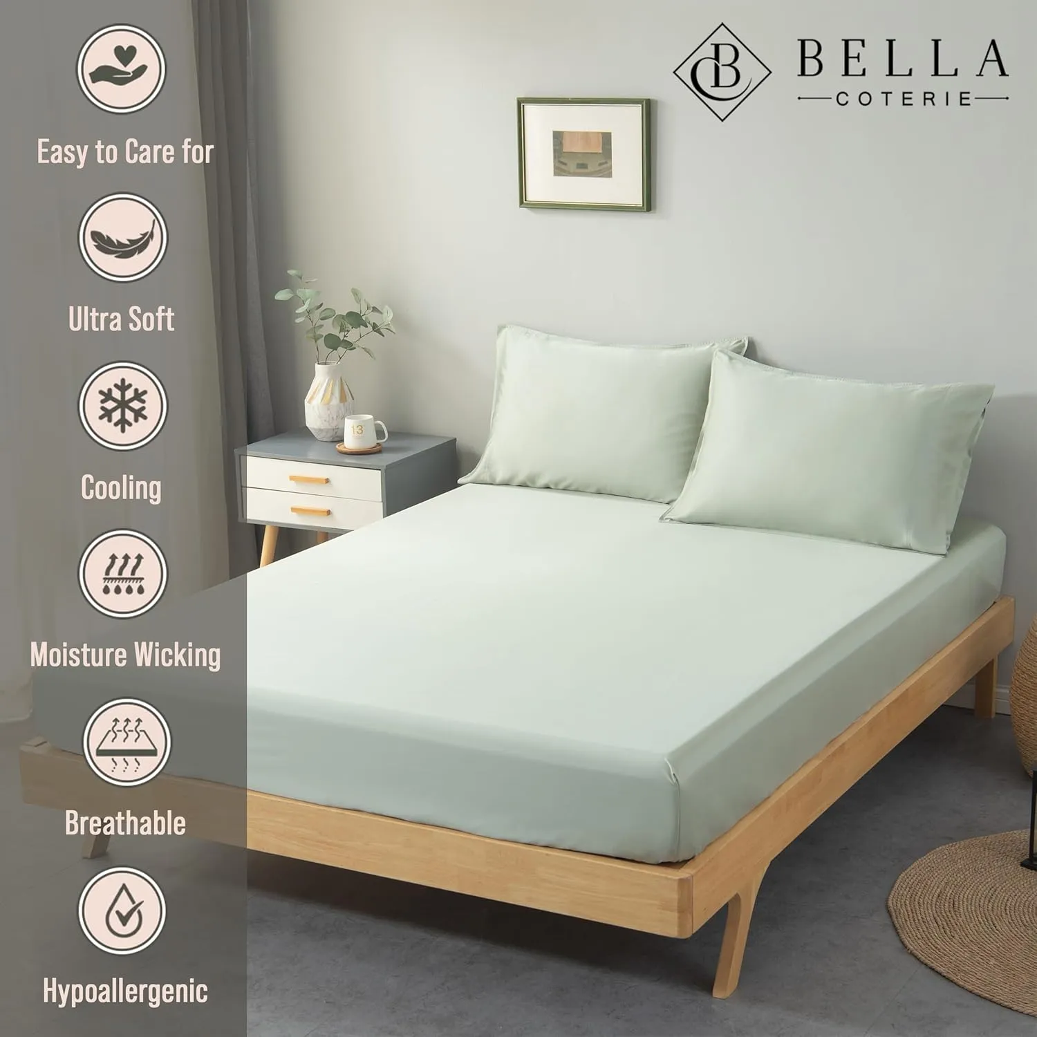 Bella Coterie Luxury Bamboo King Size Fitted Sheet | 100% Organically Grown Bamboo Viscose | Ultra Soft | Cooling for Hot Sleepers | 18" Deep Pocket [Sea Glass]