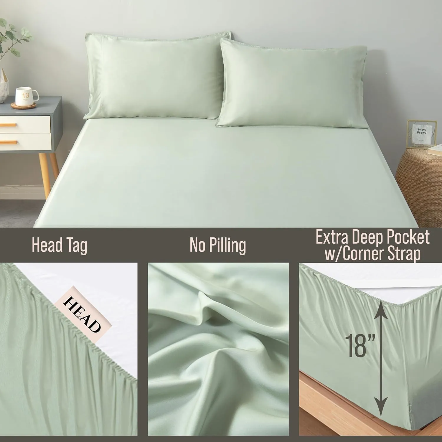 Bella Coterie Luxury Bamboo King Size Fitted Sheet | 100% Organically Grown Bamboo Viscose | Ultra Soft | Cooling for Hot Sleepers | 18" Deep Pocket [Sea Glass]