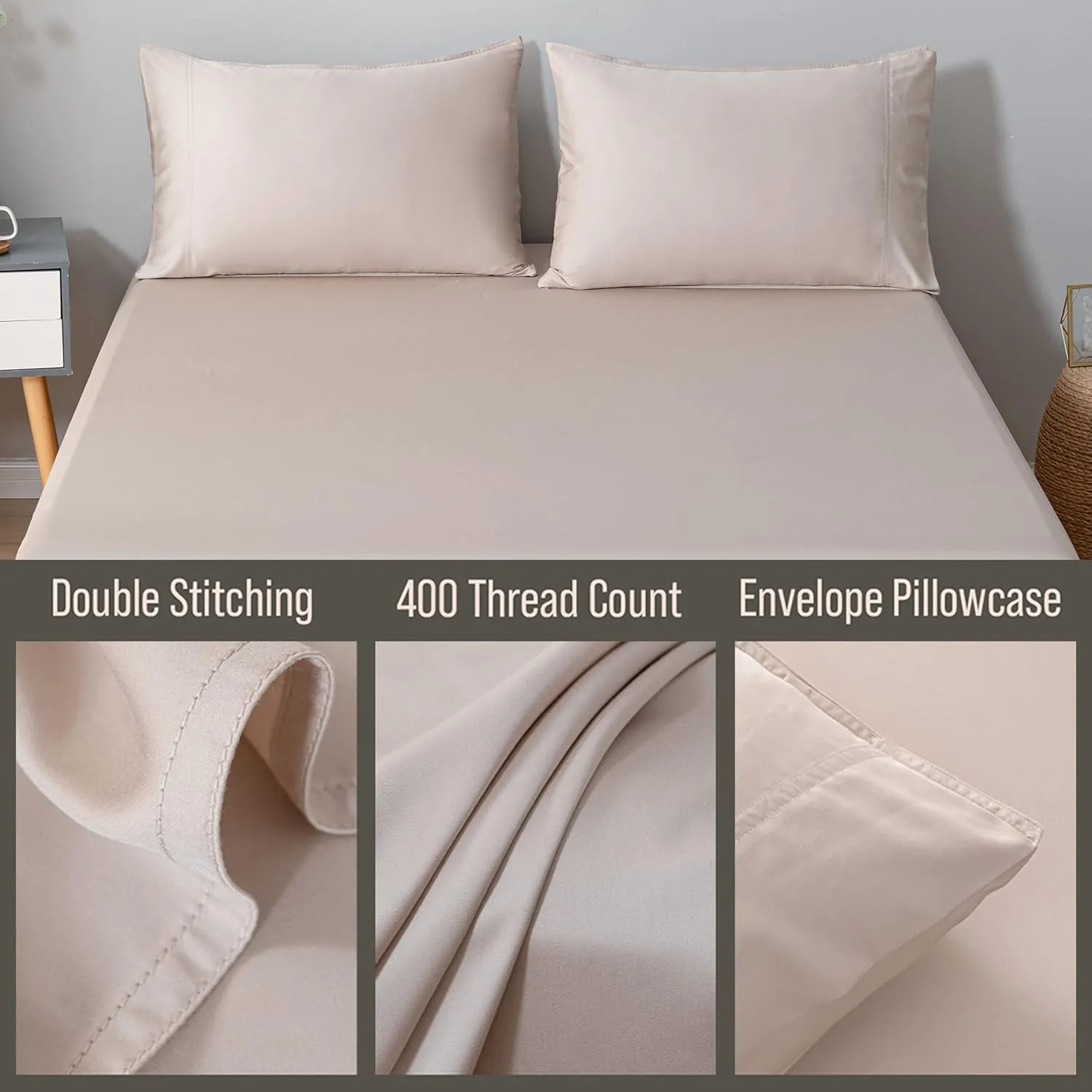 Bella Coterie | Luxury Bamboo King Size Pillowcase Set | 100% Organically Grown Bamboo Viscose | Ultra Soft | Cooling | 2 Pcs [Dune]