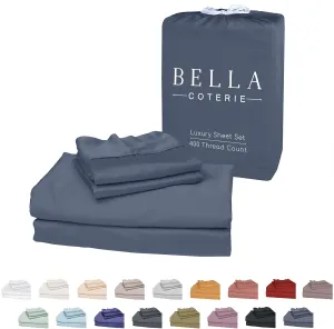 Bella Coterie Luxury Bamboo Viscose Cal King Size Sheet Set | 100% Organically Grown | Ultra Soft | Cooling for Hot Sleepers | 18" Deep Pocket [Slate Blue]